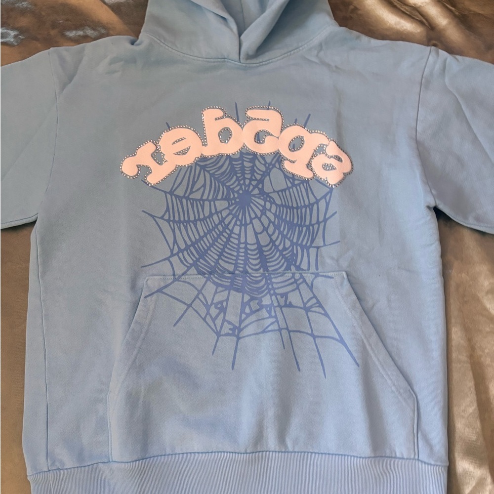Kids Blue Hoodie with Spider Web Design
